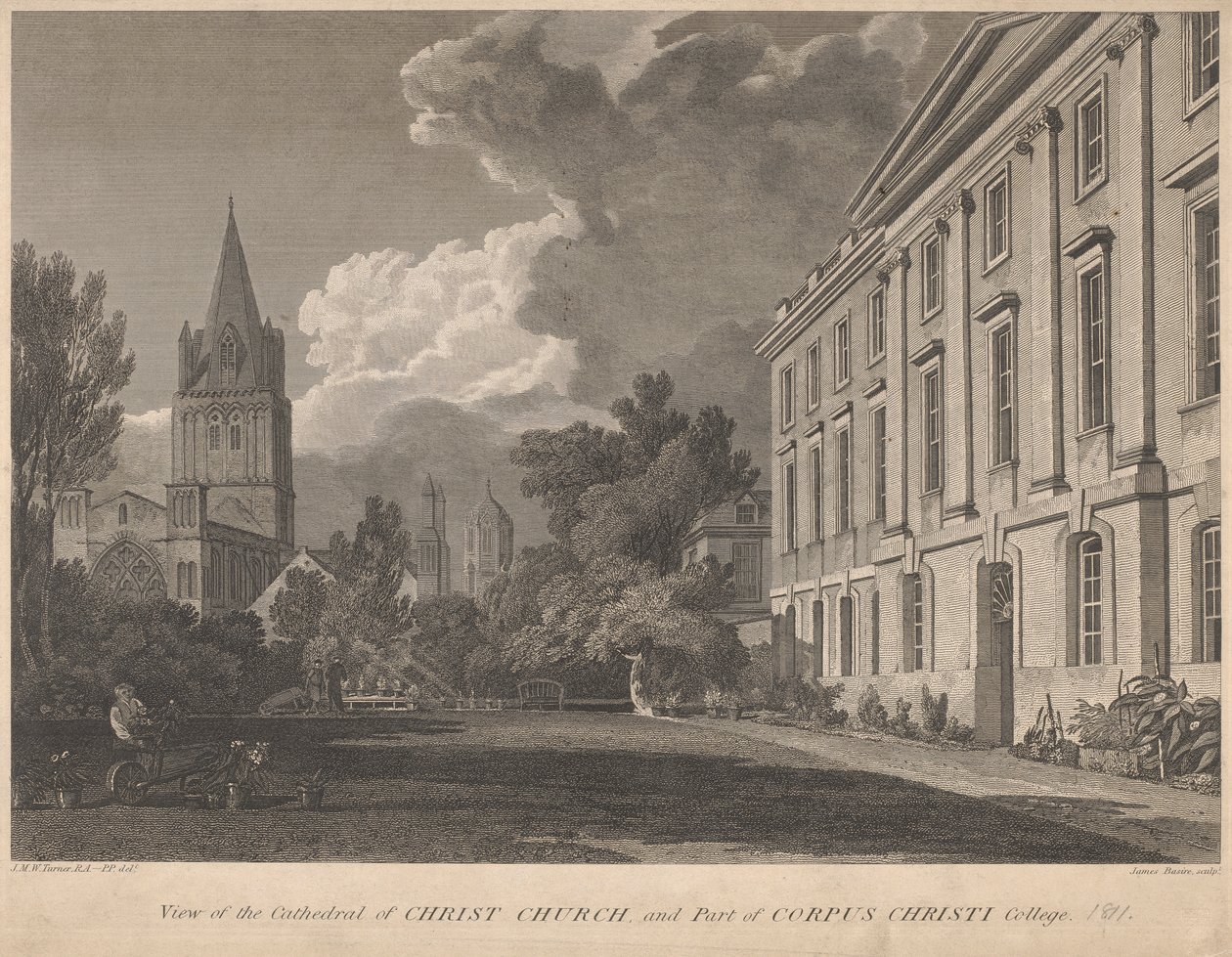 Christ Church Katedrali ve Corpus Christi Koleji'nin bir kısmının görünümü by James Basire