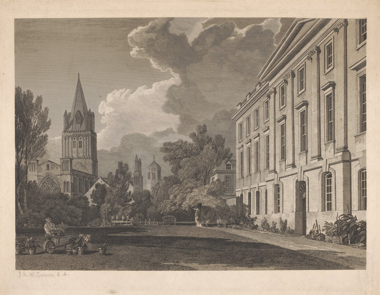 Christ Church Katedrali ve Corpus Christi Koleji'nin bir kısmının görünümü by James Basire