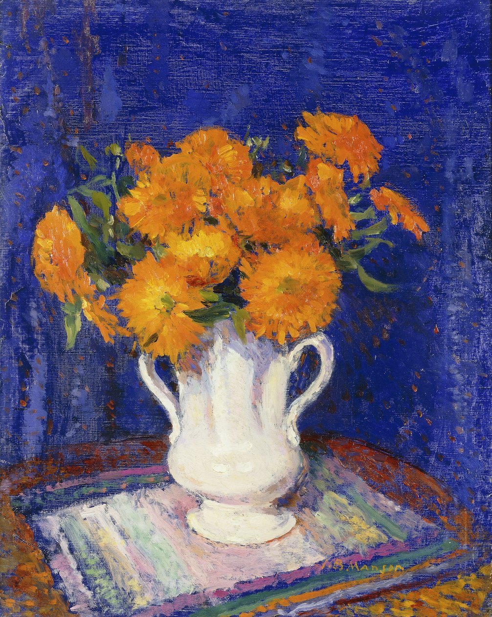 Beyaz Vazoda Marigoldlar by James Bolivar Manson