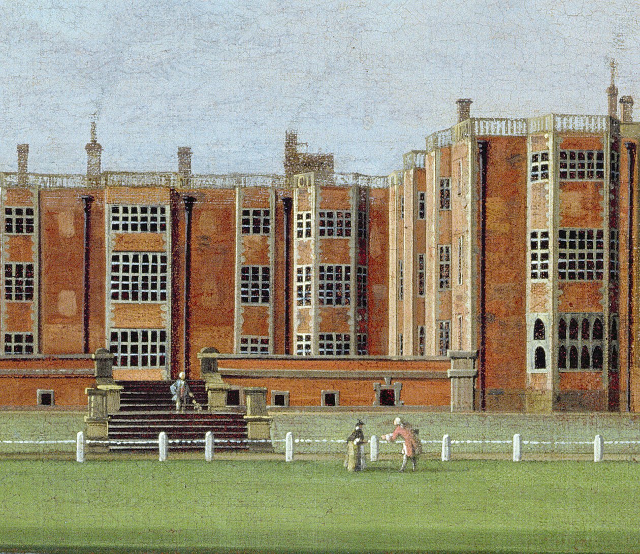 Temple Newsam House'un görünümü, c.1750 (tuval üzerine yağlıboya) (128852 detayı, cephenin orta bölümünü gösteriyor) by James Chapman