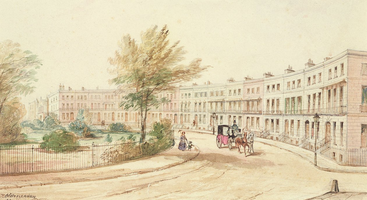Royal Crescent, Cheltenham, c.1850 (kağıt üzerinde wc) by James Charles Oldmeadow