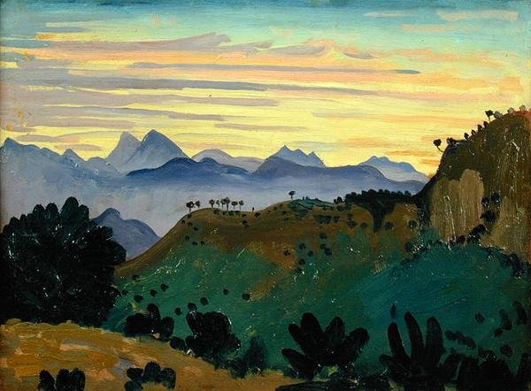 Sunset, Sierra da Ronda, c.1912 (panelde yağ) by James Dickson Innes