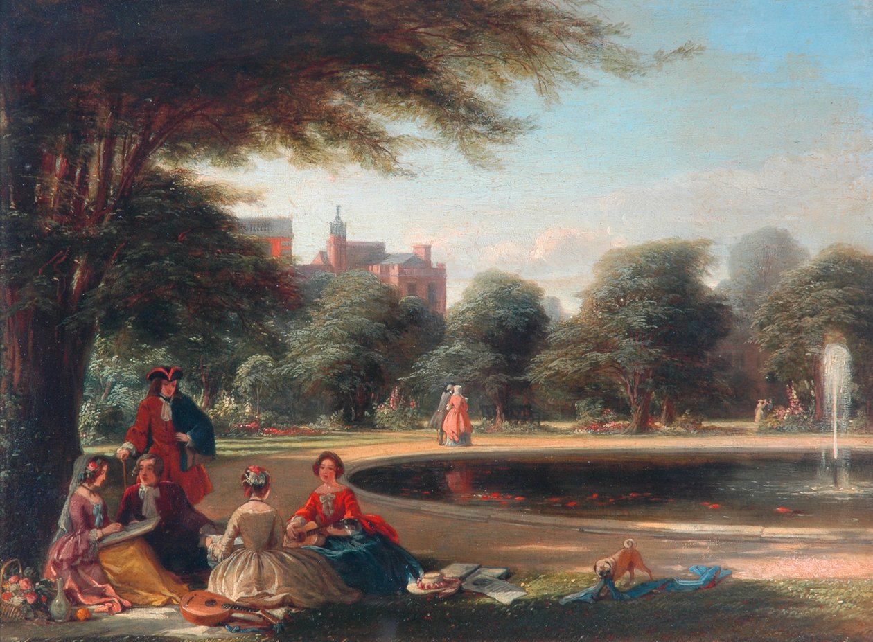Hampton Court, Çeşme (panelde yağlı boya) by James Digman Wingfield