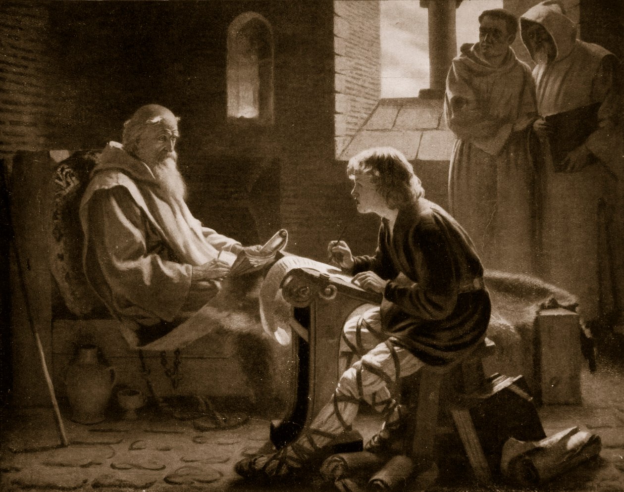 Müjde'yi çeviren Muhterem Bede, 'Hutchinson's Story of the British Nation'dan bir örnek, c.1920 (lito) by James Doyle Penrose