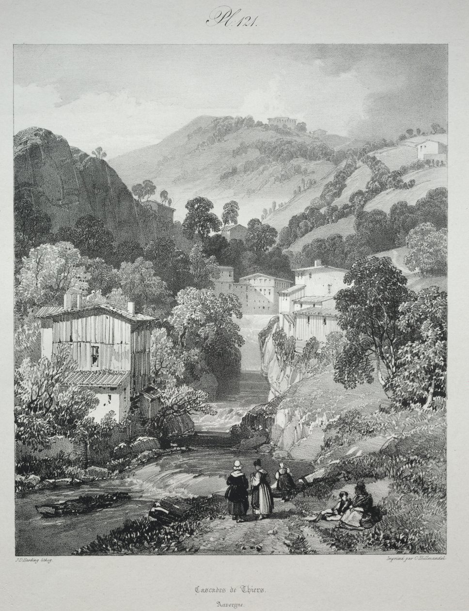 Antik Fransa'da pitoresk ve romantik yolculuklar. Auvergne: Thiers Şelaleleri by James Duffield Harding
