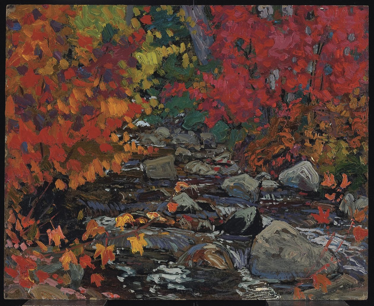Sonbahar Yaprakları, Batchewana, Algoma, c.1919 (bileşik odun hamuru tahtası üzerinde yağ) by James Edward Hervey Macdonald