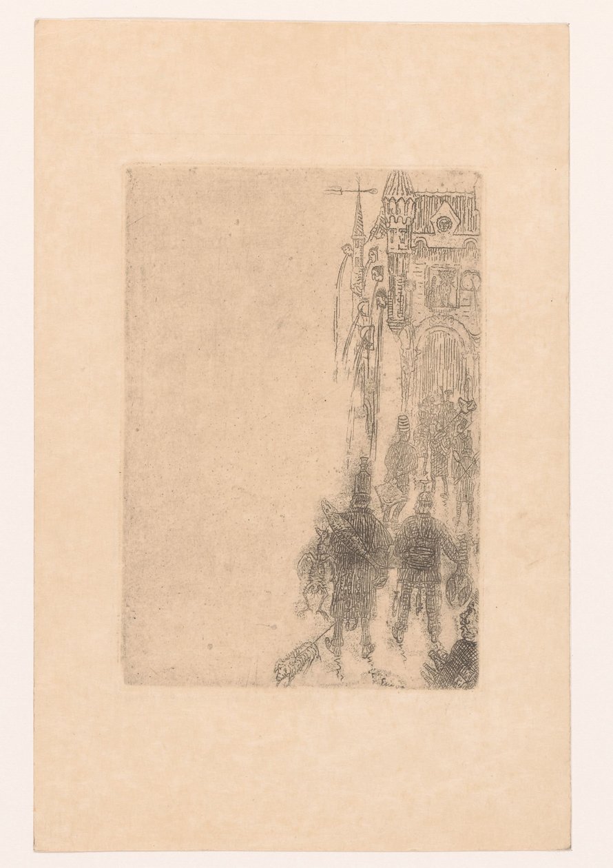 Figürler et ve balıklı bir kapıya doğru yürüyor Menü Charles Vos'u dökün by James Ensor