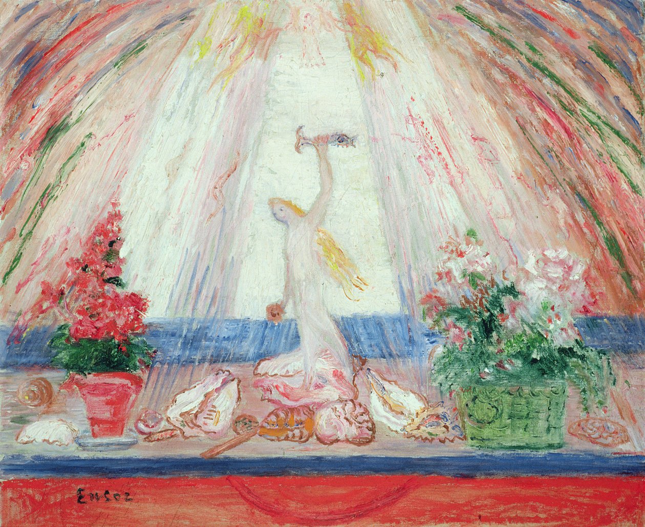 "Yeryüzünün Çiçekleri, Işığın Gülüşü Altında Denizin Bitkileri" (tuval üzerine yağlıboya) by James Ensor