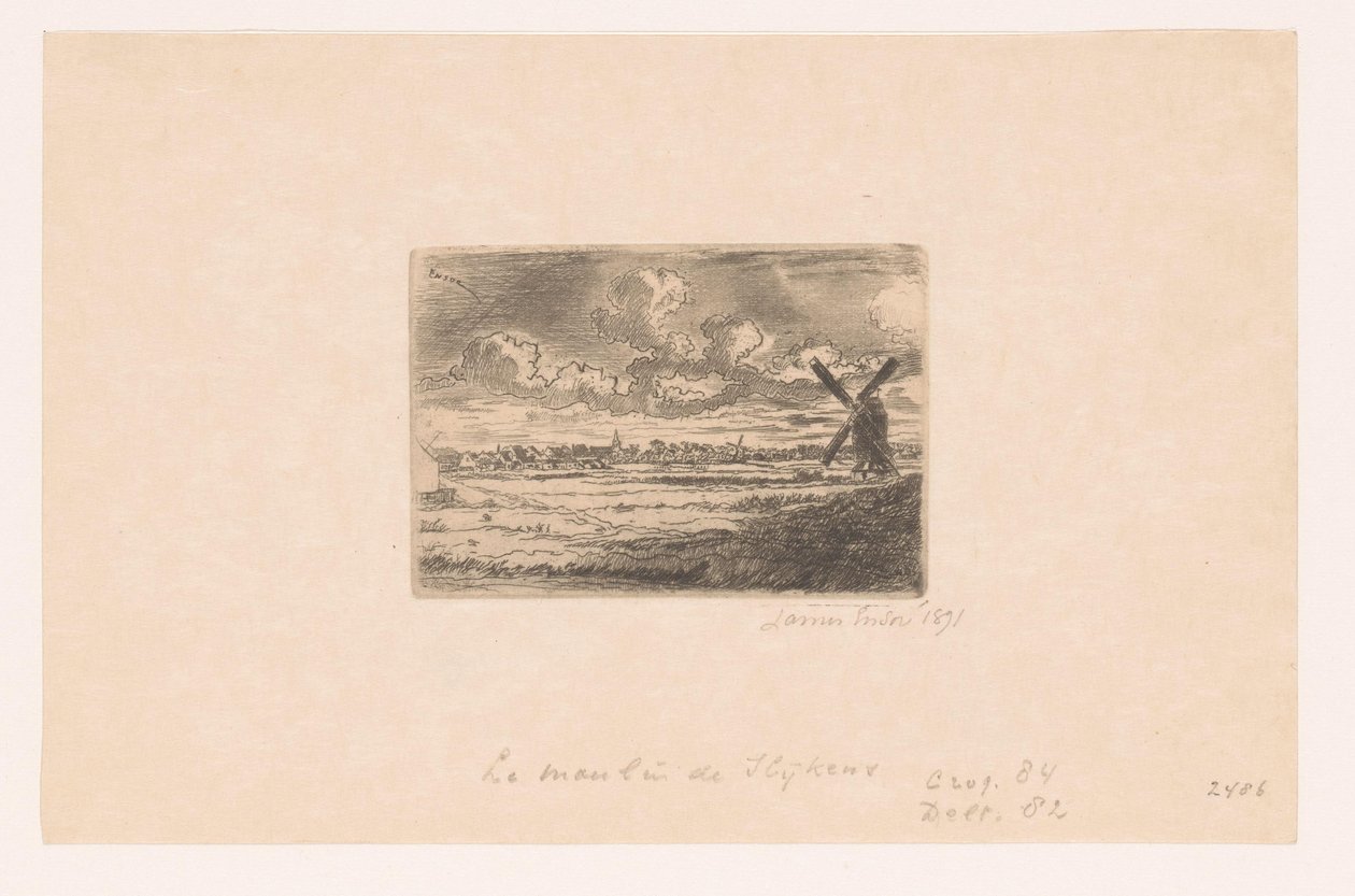 Ön planda bir değirmen ile Slijkens görünümü Moulin ve Slijkens by James Ensor