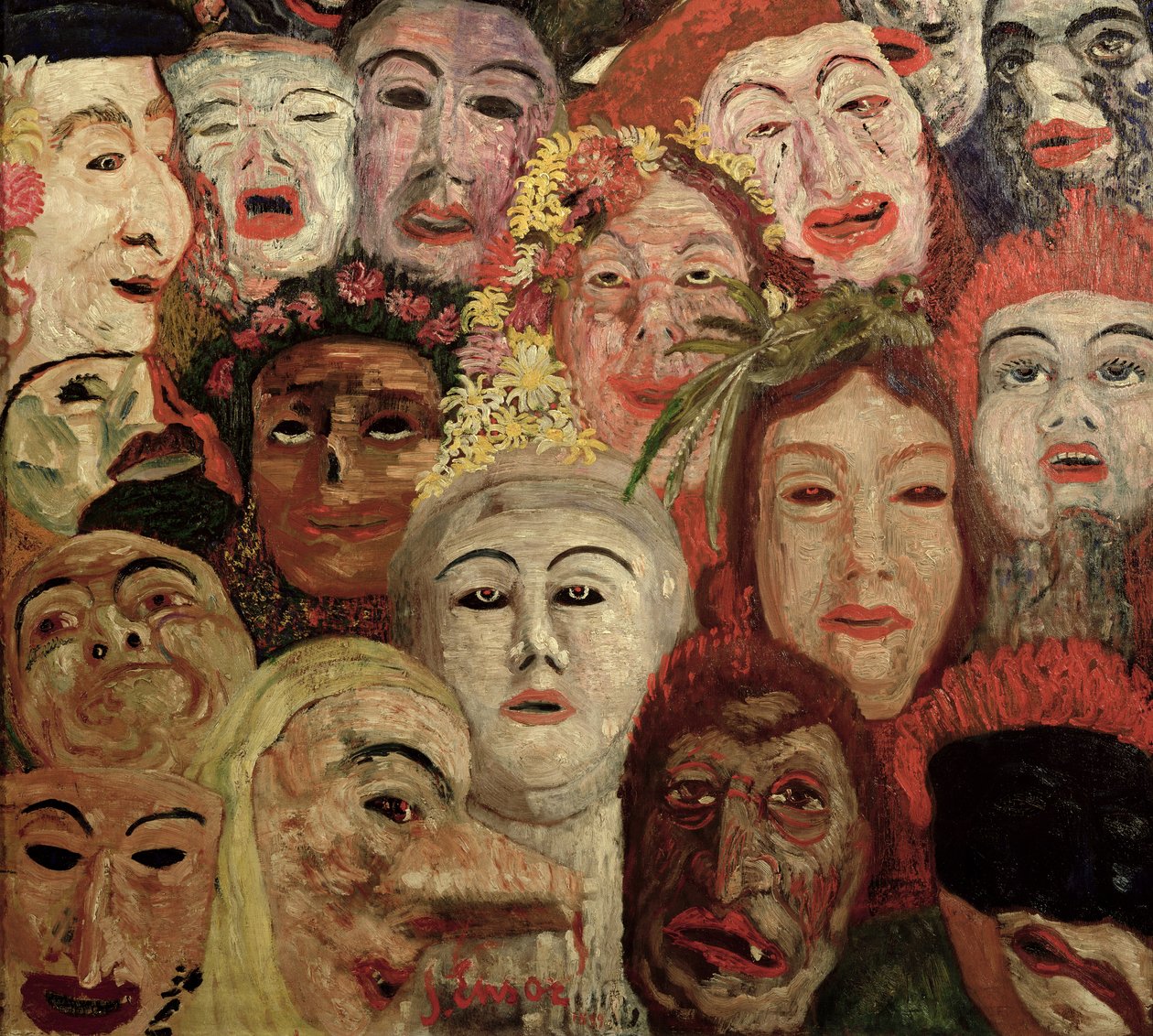 Maskelerle Çevrili Portrem by James Ensor