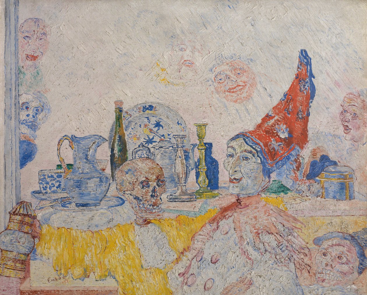 Sarı Cüppeli Pierrot ve İskelet by James Ensor