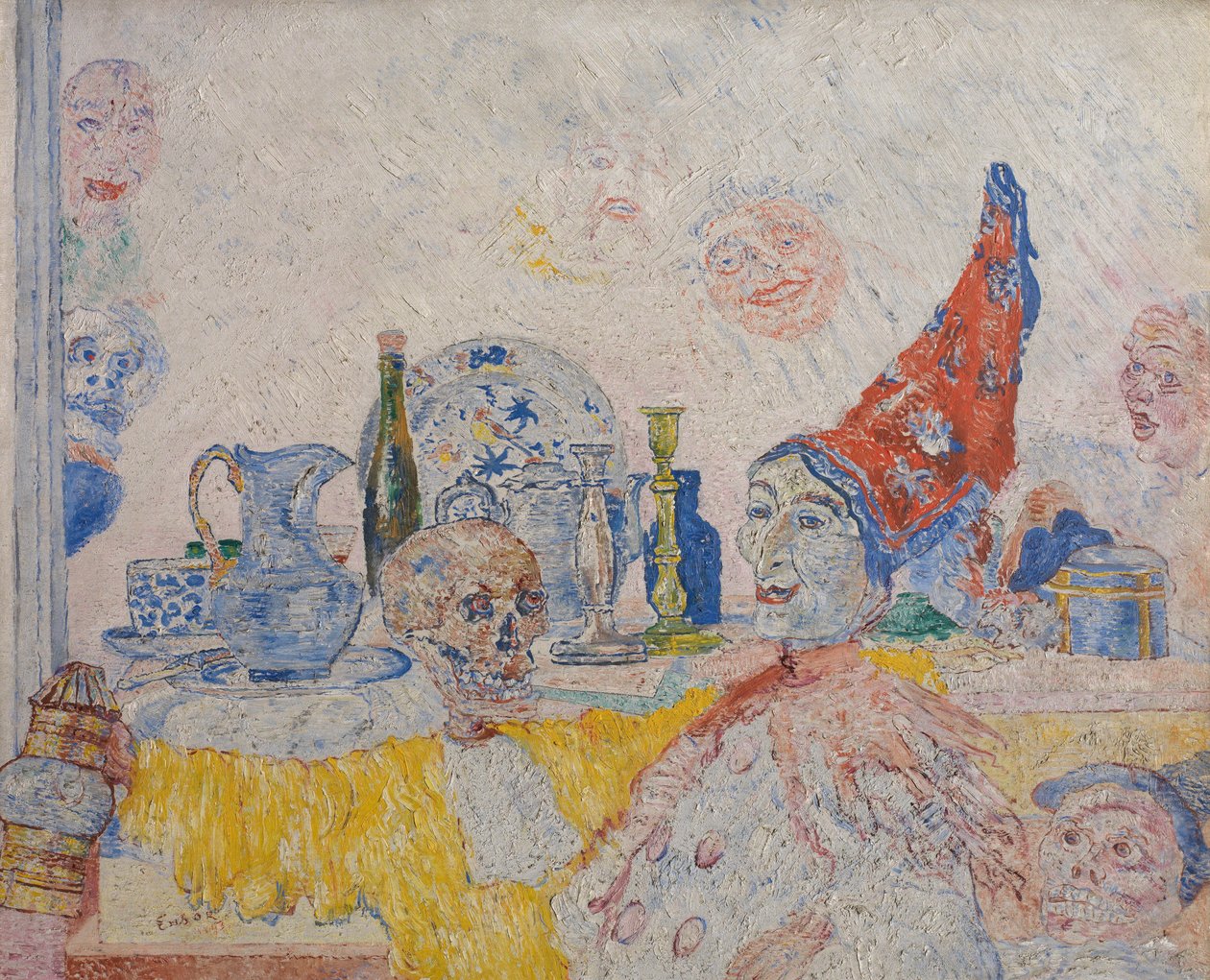 Pierrot ve Sarı Cüppeli İskelet by James Ensor