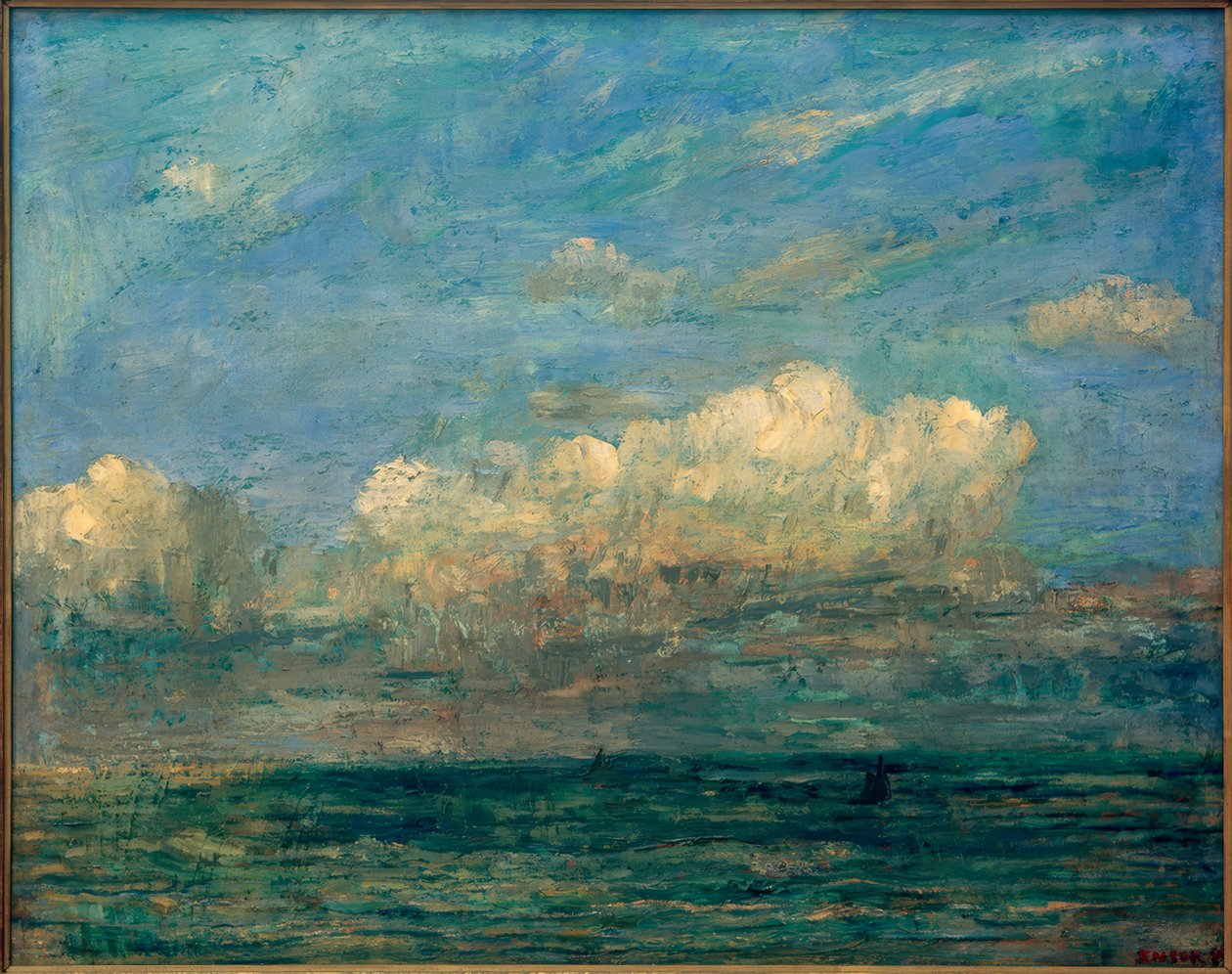 Beyaz bir bulut ile deniz manzarası by James Sidney Ensor