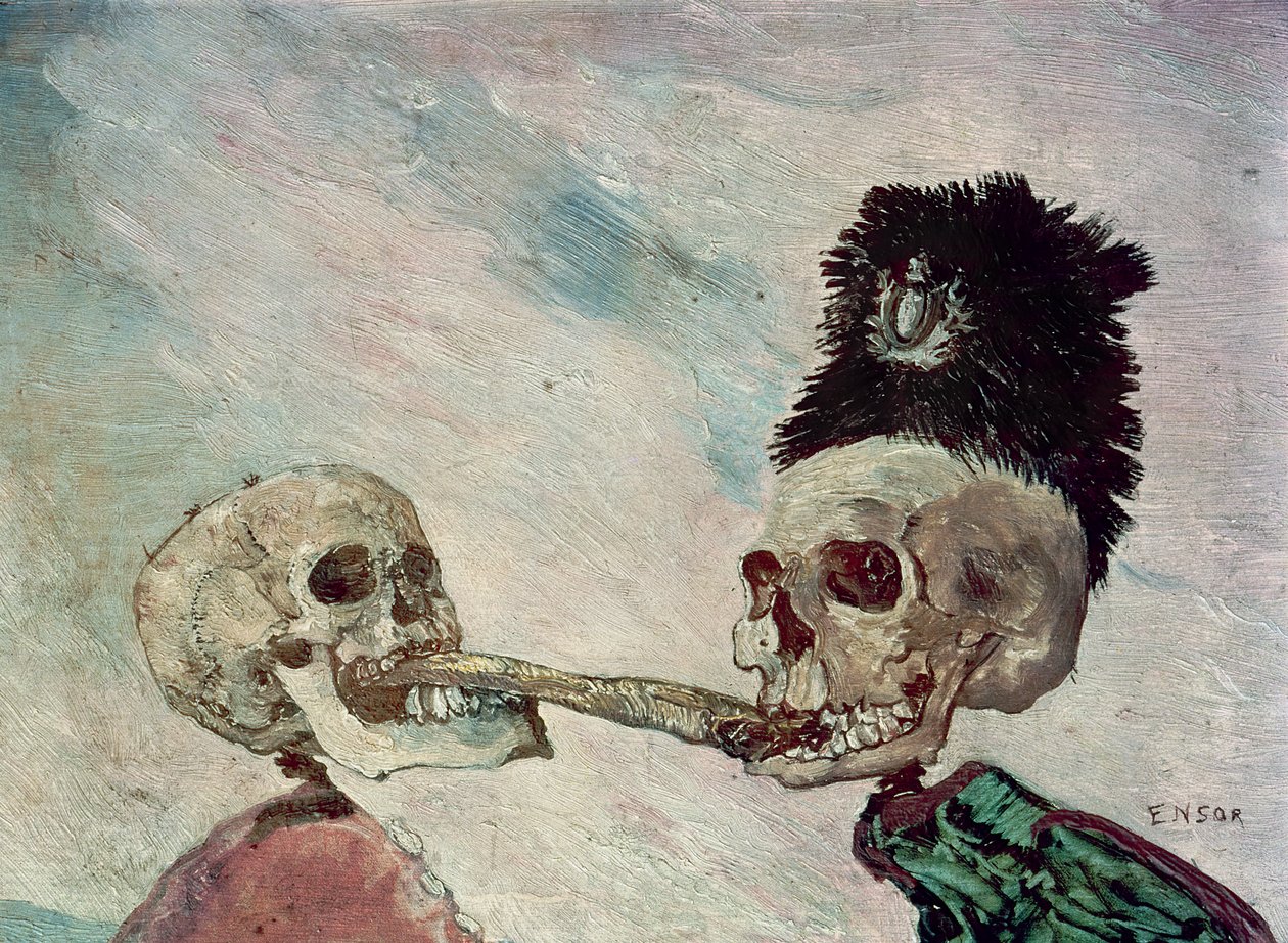Bir Ringa Üzerinde Savaşan İskeletler (panel üzerine yağlıboya) by James Ensor