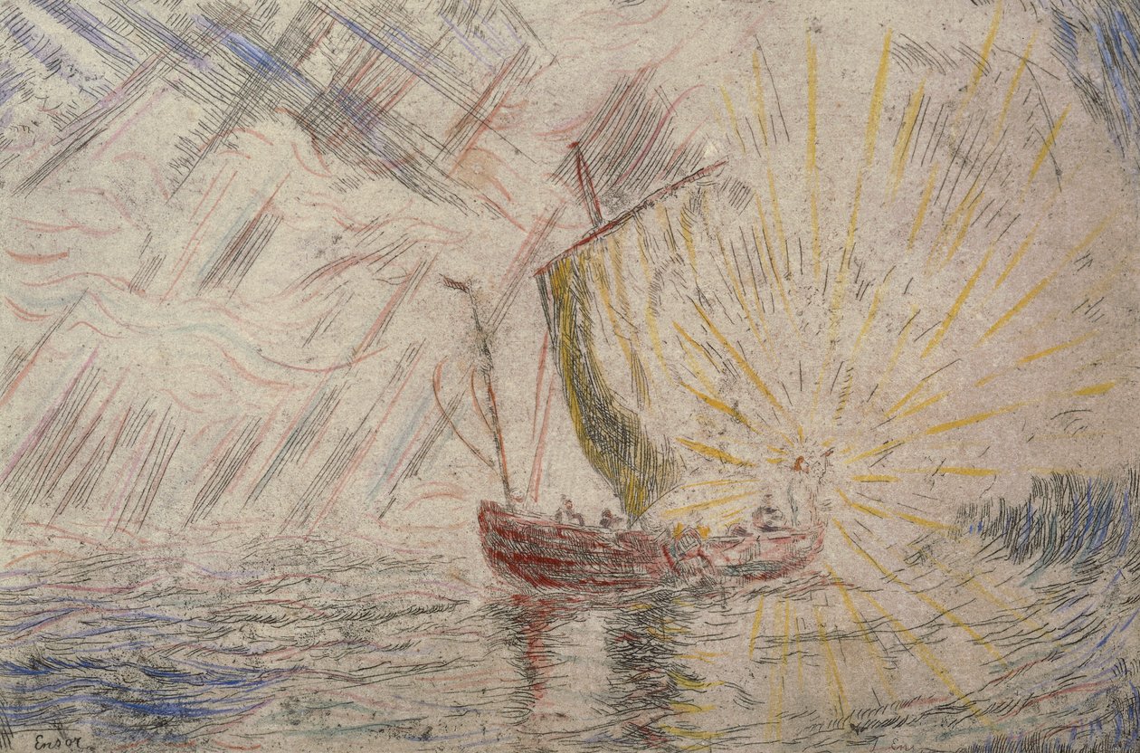 Mesih fırtınayı yatıştırıyor by James Ensor