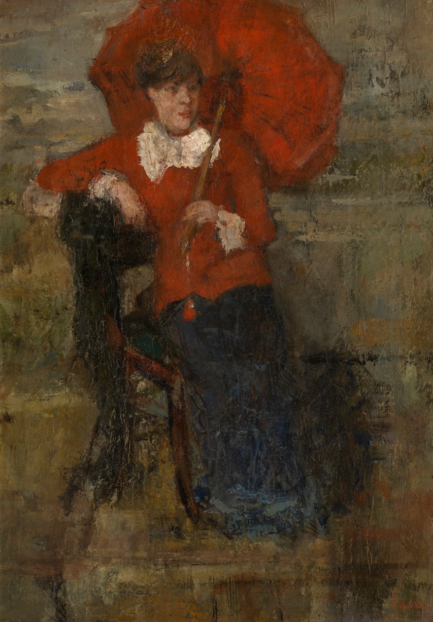 Kırmızı Şemsiyeli Kadın (tuval üzerine yağlıboya) by James Ensor