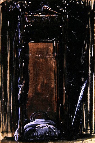 Yatak, c.1909 (kağıt üzerine mürekkep ve guaj boya) by James Ferrier Pryde
