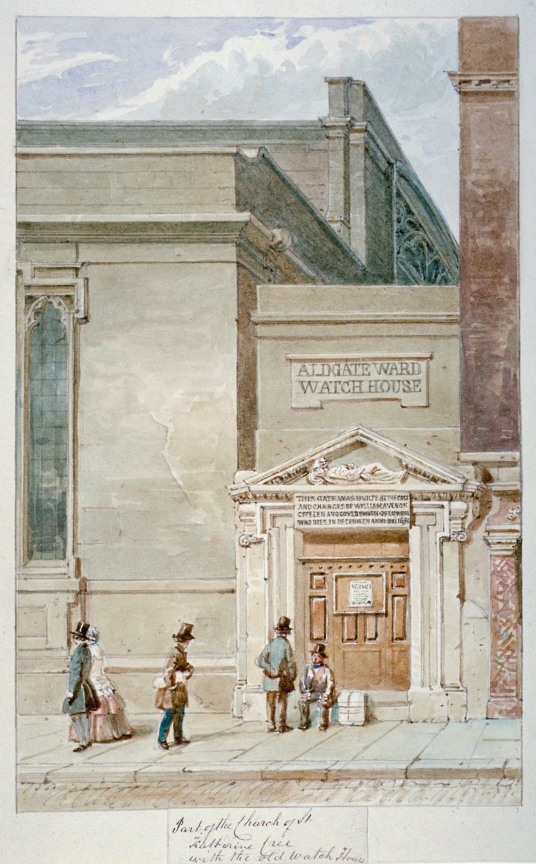 St Katherine Cree ve Aldgate gözetleme evinin kısmi görünümü, Londra Şehri, 1830 by James Findlay