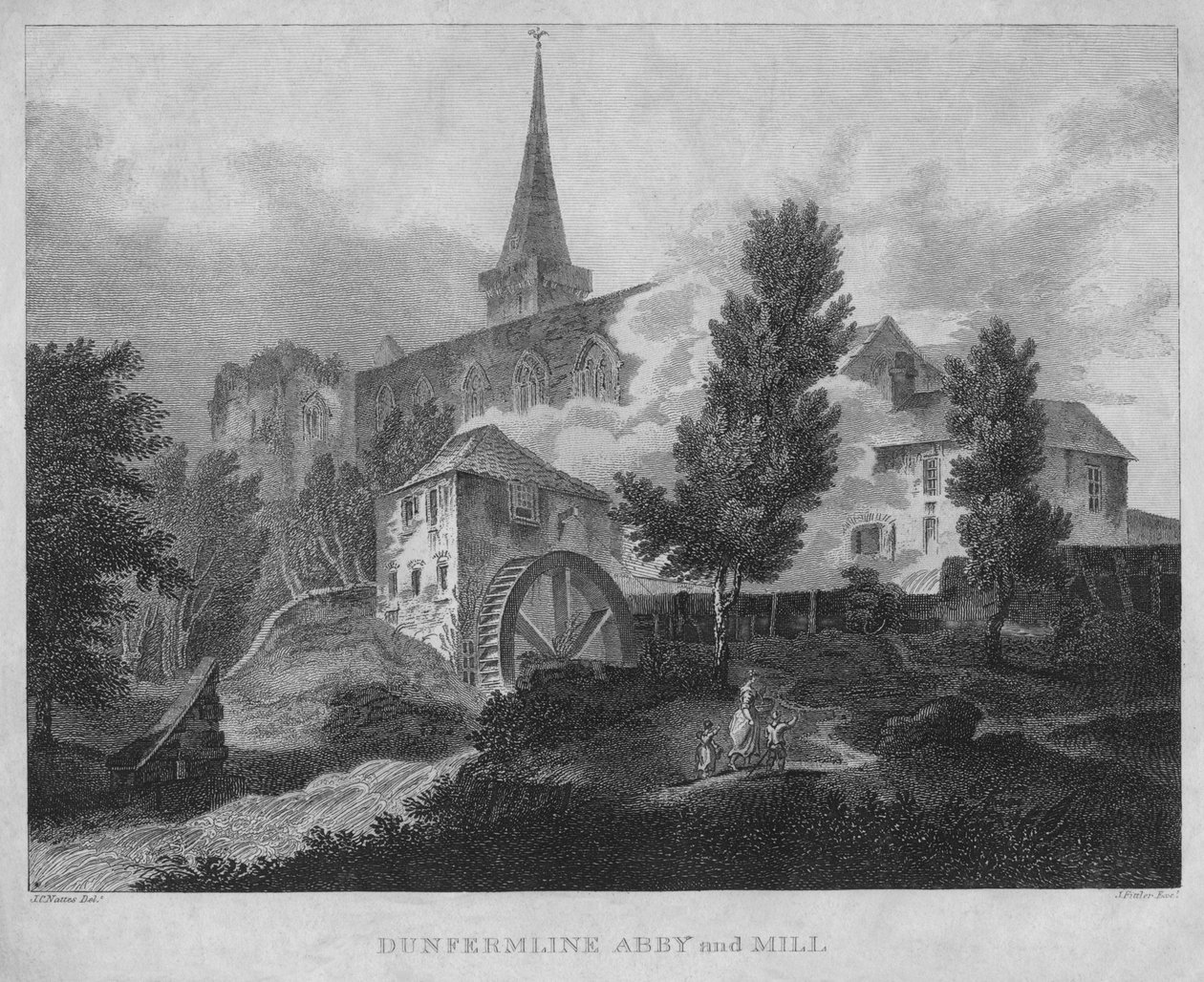 Dunfermline Abby ve Değirmen, 1804 by James Fittler