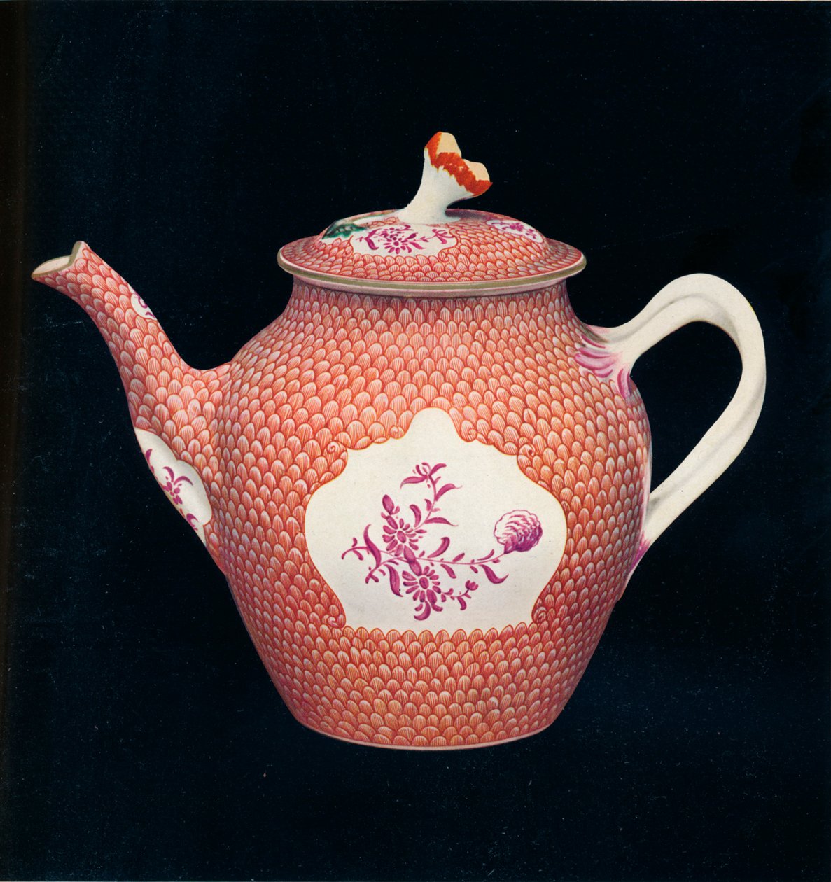 Worcester Çaydanlık ve Kapak, c1770 by James Giles