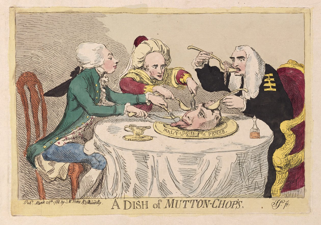 Bir Yemek Kuzu Pirzolası, pub. 1788 (el renkli gravür) by James Gillray