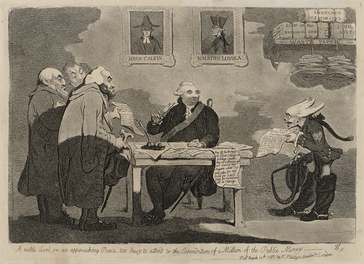 Yaklaşan Barışta Soylu Bir Lord, Bir Milyon Kamu Parasının Harcamasına Katılamayacak Kadar Meşgul [verso] by James Gillray