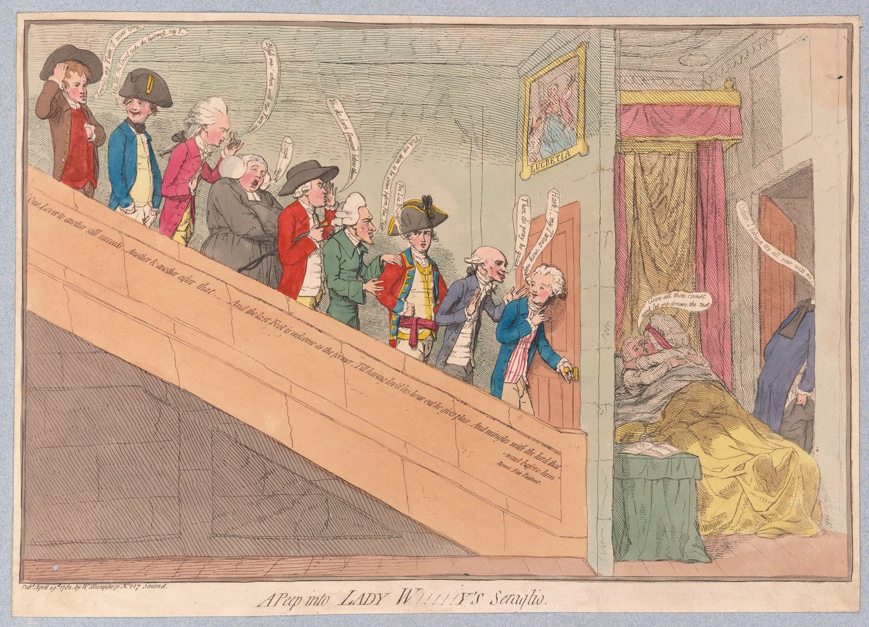 Lady W!!!!!ys Seraglio, pub içine bir Peep. 1782 (el renkli gravür) by James Gillray