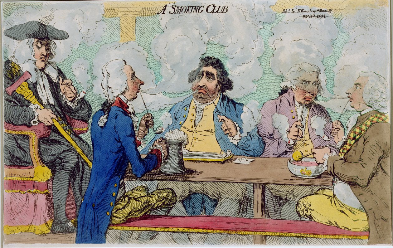 1793'te Hannah Humphrey tarafından yayınlanan Sigara İçme Kulübü (el boyaması gravür) by James Gillray