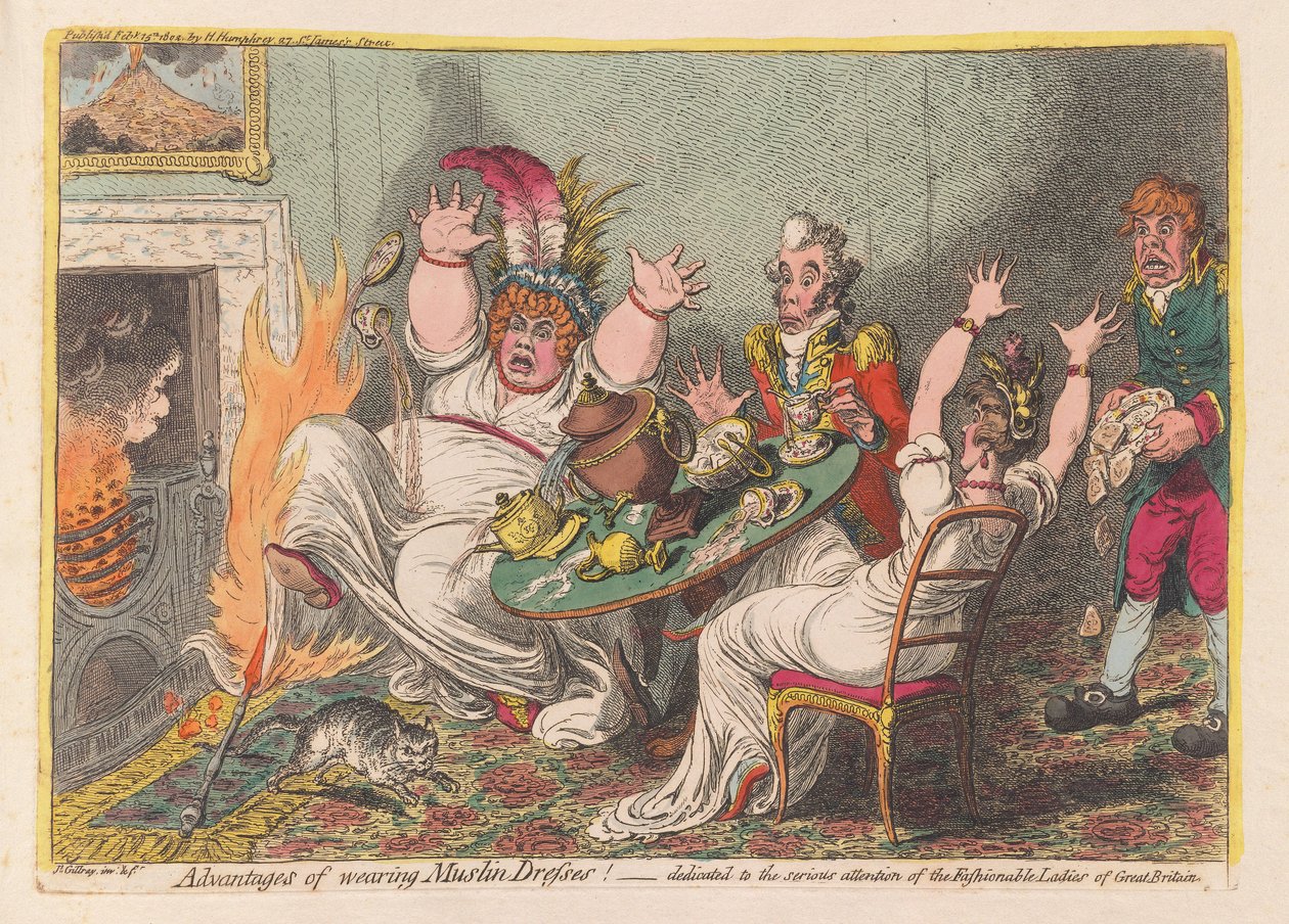 Müslin Elbise giymenin avantajları!, meyhane. 1802 (el renkli gravür) by James Gillray