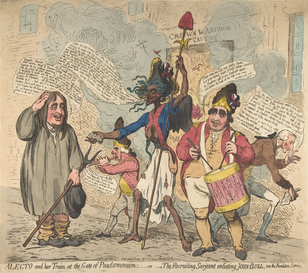Alecto ve Treni, Pandaemonium Kapısında:-veya-The Recruiting Sarjeant Enli..., 4 Temmuz 1791. by James Gillray