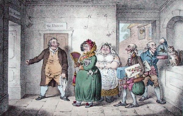 Hannah Humphrey tarafından yayınlanan, Brownlow North tarafından tasarlanan bir Yolculukta Yaşlı Bir Hizmetçi by James Gillray