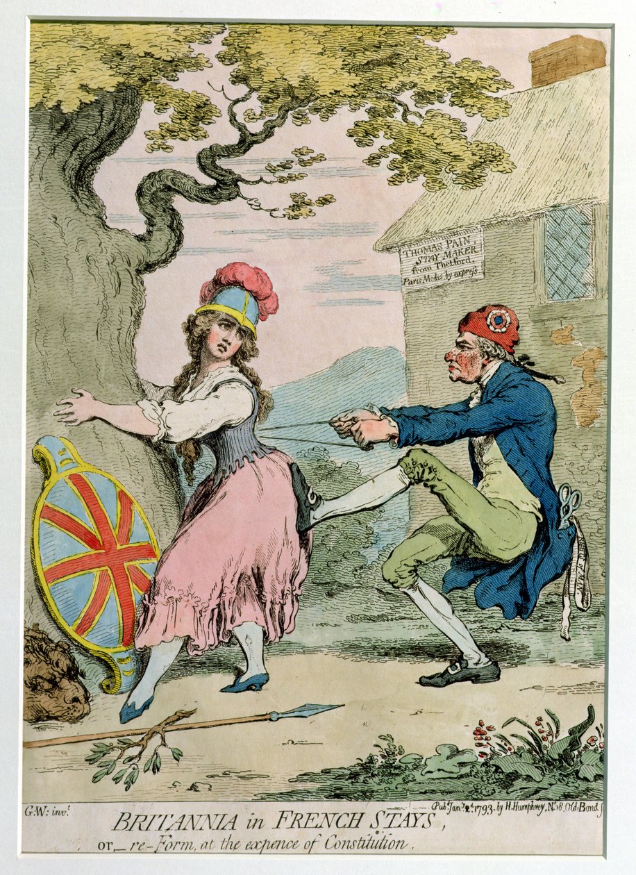Britannia in French Stays, or Re-Form at the Expense of Constitution, Hannah Humphrey tarafından 1793