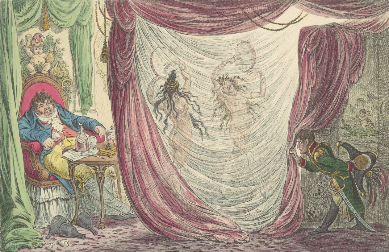 Ci-devant Meslekler veya Madam Talian ve İmparatoriçe Josephine Dans Eden Na..., 20 Şubat 1805. by James Gillray