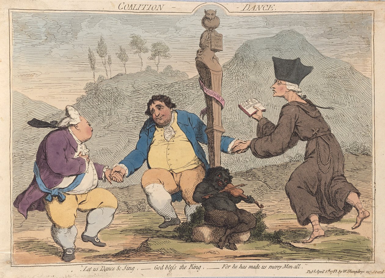 Koalisyon Dansı, pub. 1785 (el renkli gravür) by James Gillray
