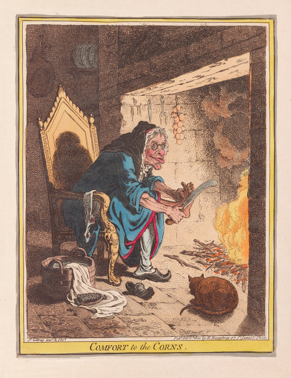 Mısırlara rahatlık, pub. 1800 (el renkli gravür) by James Gillray