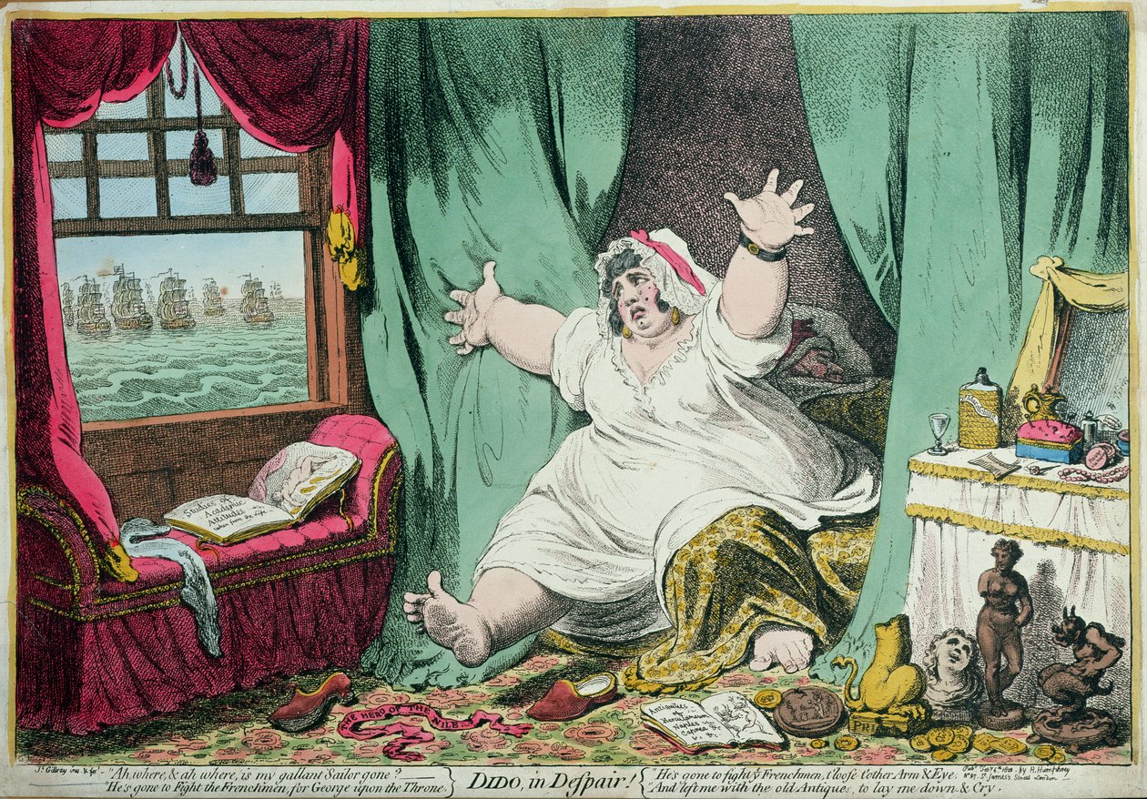 Umutsuzlukta Dido, Hannah Humphrey tarafından yayınlandı, 1801 (el boyaması gravür) by James Gillray