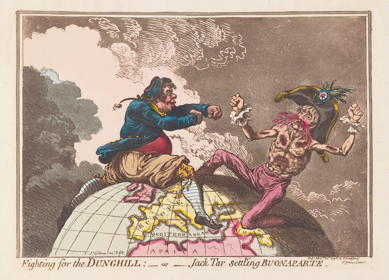 Dunghill veya Jack Tar için savaşan Buonaparte, pub. 1798 (el renkli gravür) by James Gillray