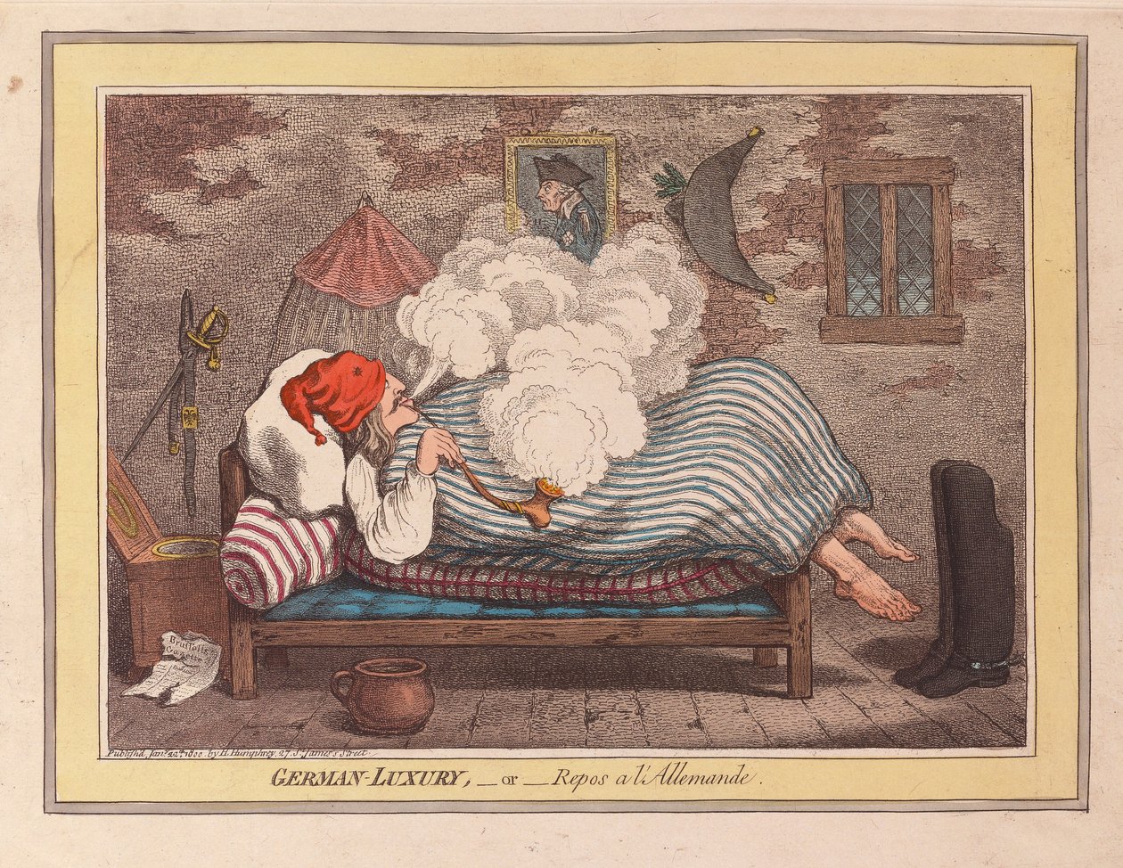 Alman Lüks veya Repos a LAllemand, pub. 1800 (el renkli gravür) by James Gillray