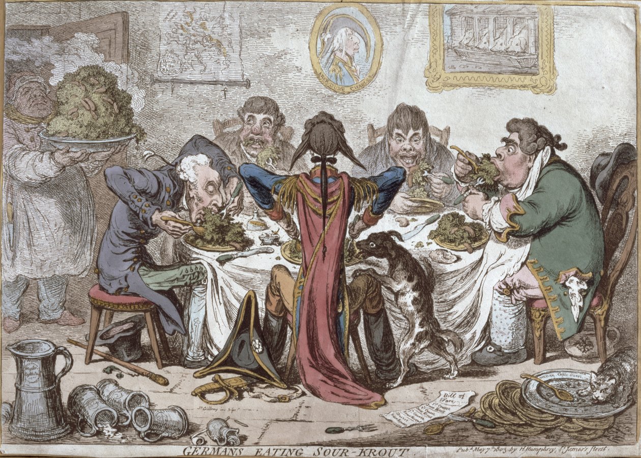 "Germans Eating Sour-Krout", yayınlayan: Hannah Humphrey by James Gillray