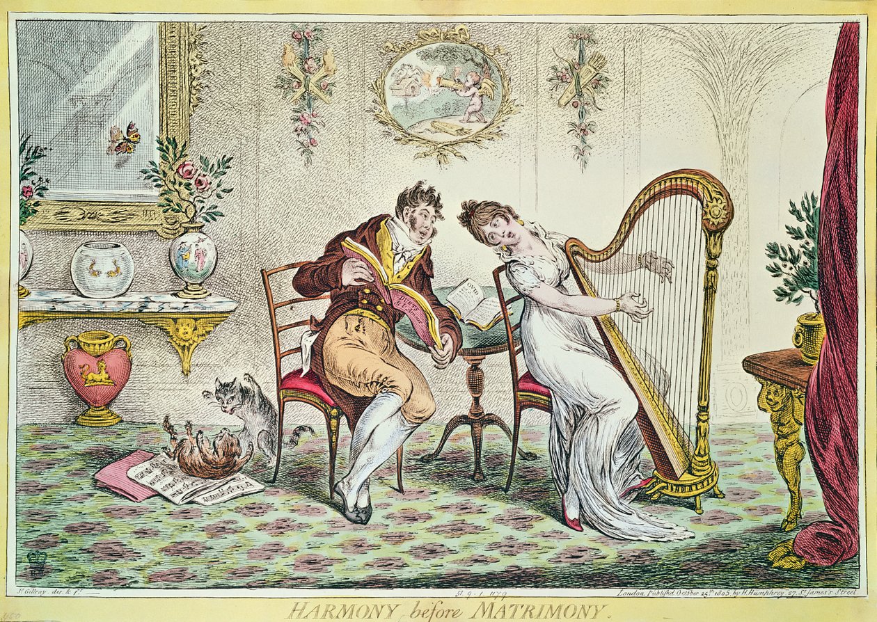 Evlilik Öncesi Uyum, 1805 (renkli gravür) by James Gillray