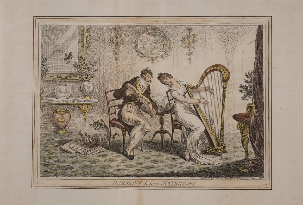 Evlenmeden Önce Uyum, Hannah Humphrey tarafından yayınlandı, 1805 (el boyaması gravür) by James Gillray