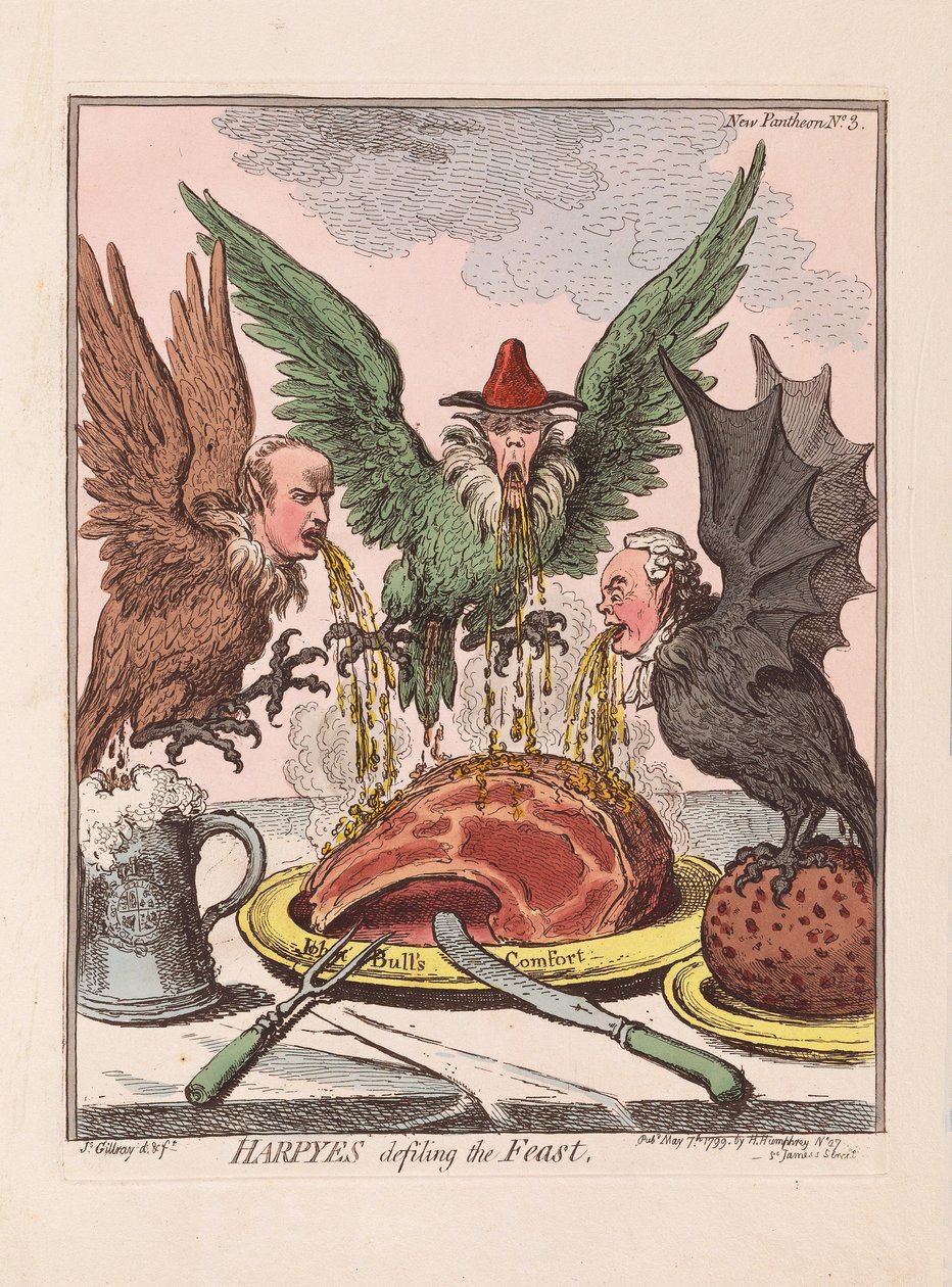 Harpyeler Bayramı kirletiyor, meyhane. 1799 (el renkli gravür) by James Gillray