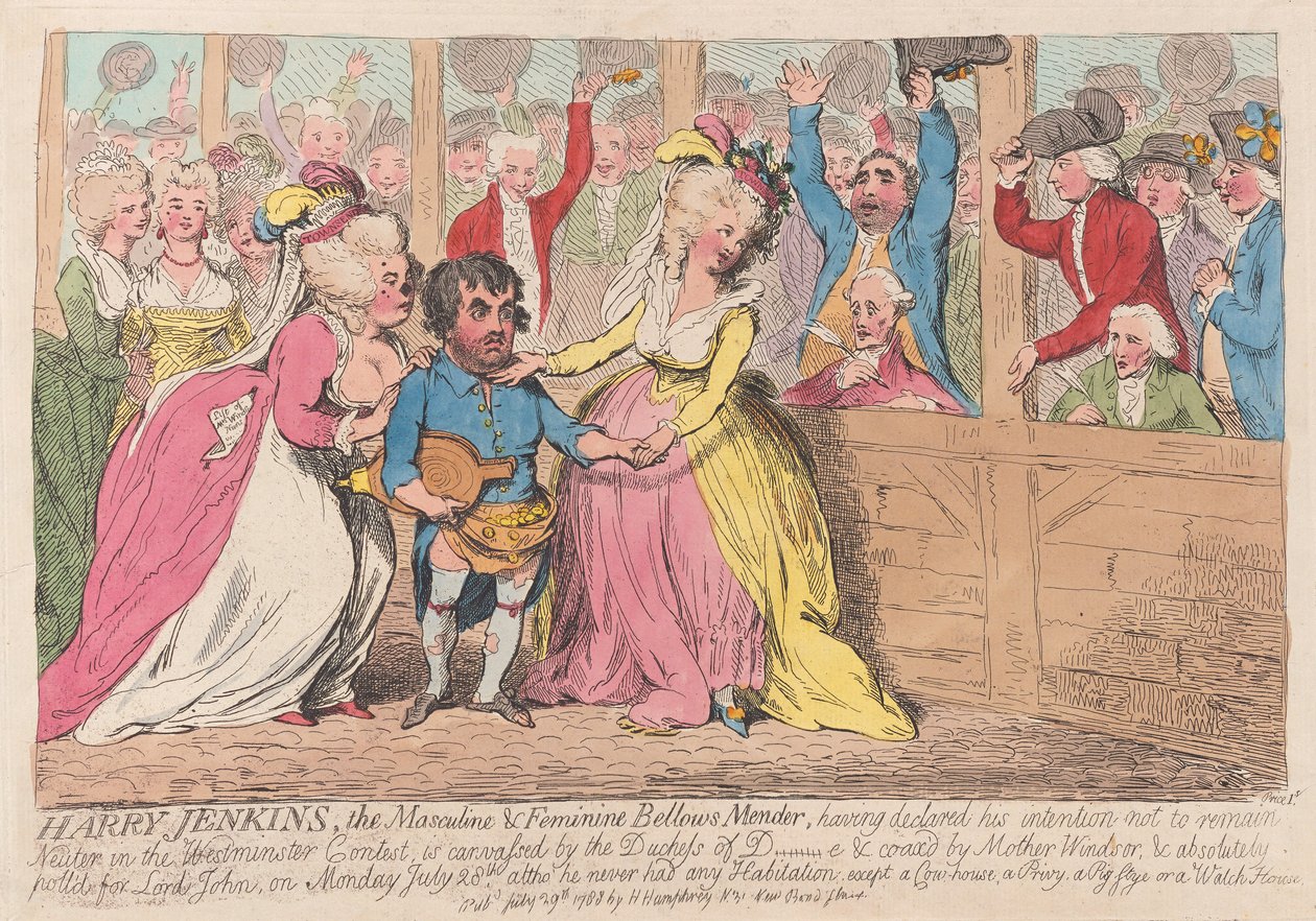 Harry Jenkins, Eril ve Dişil Körük Tamircisi, pub. 1788 (el renkli gravür) by James Gillray