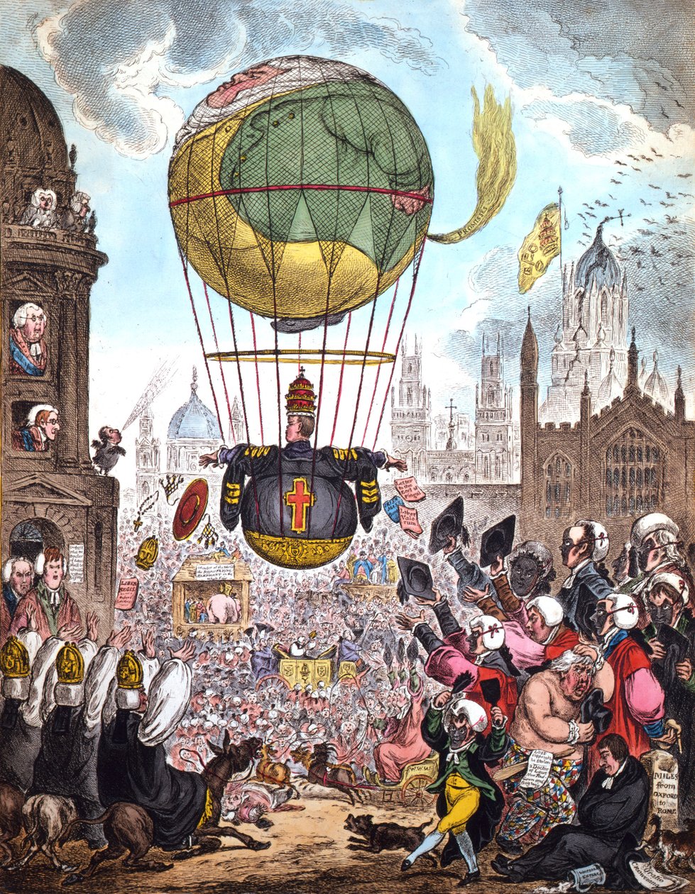 Alışılmadık bir ağırlık hisseden karanlık havada görevdeki Uçuşunu Havaya Yönlendiriyor., 1810 by James Gillray
