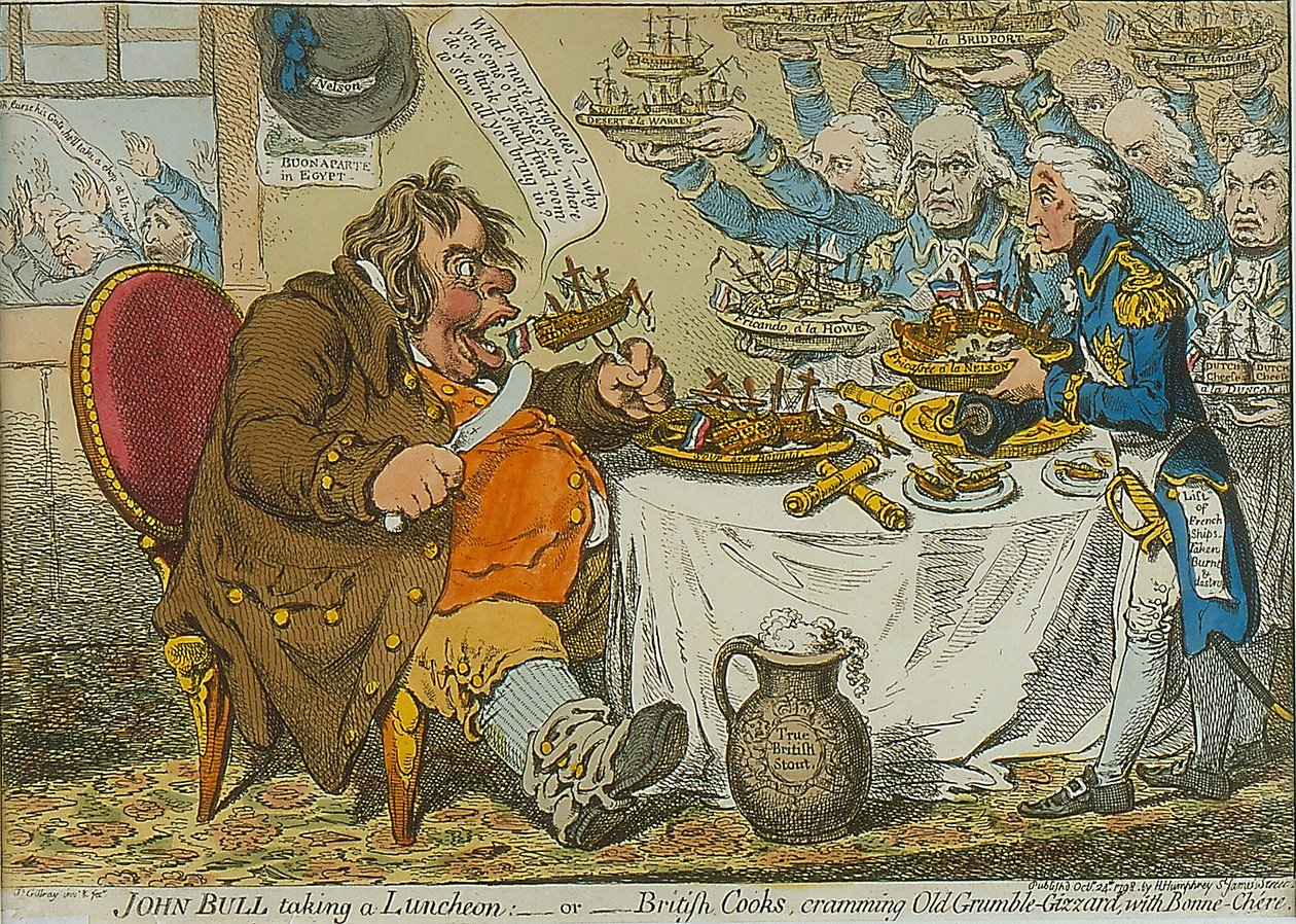 John Bull Öğle Yemeği Yerken, 1798 (renkli gravür) by James Gillray