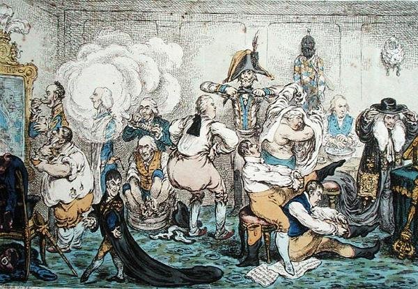 İyi Yapmak, yani Geniş-dipler Büyük Kostüme Girmek, pub. Hannah Humphrey tarafından by James Gillray