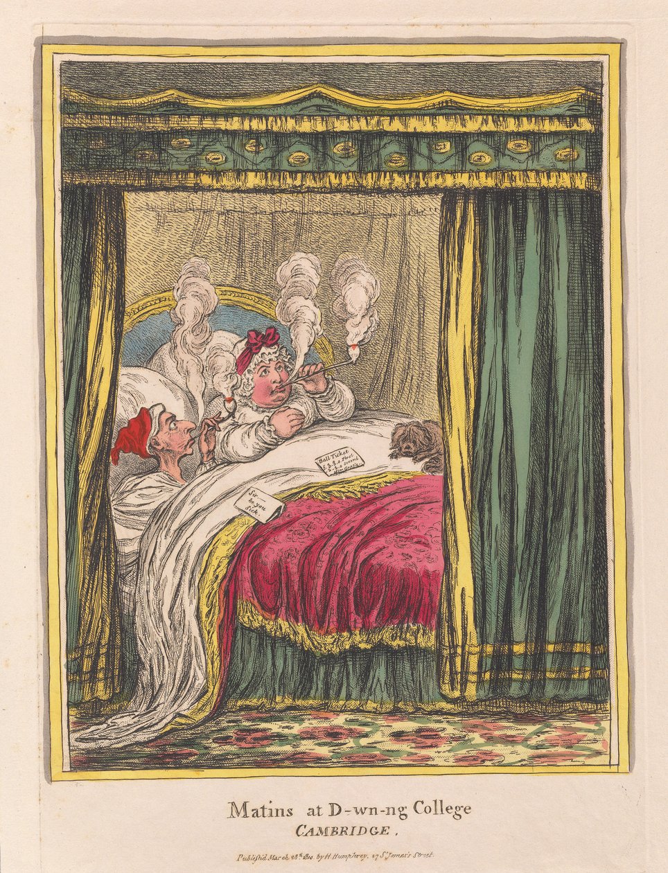 Matins ve D-wn-ng Koleji, Cambridge, pub. 1810 (el renkli gravür) by James Gillray
