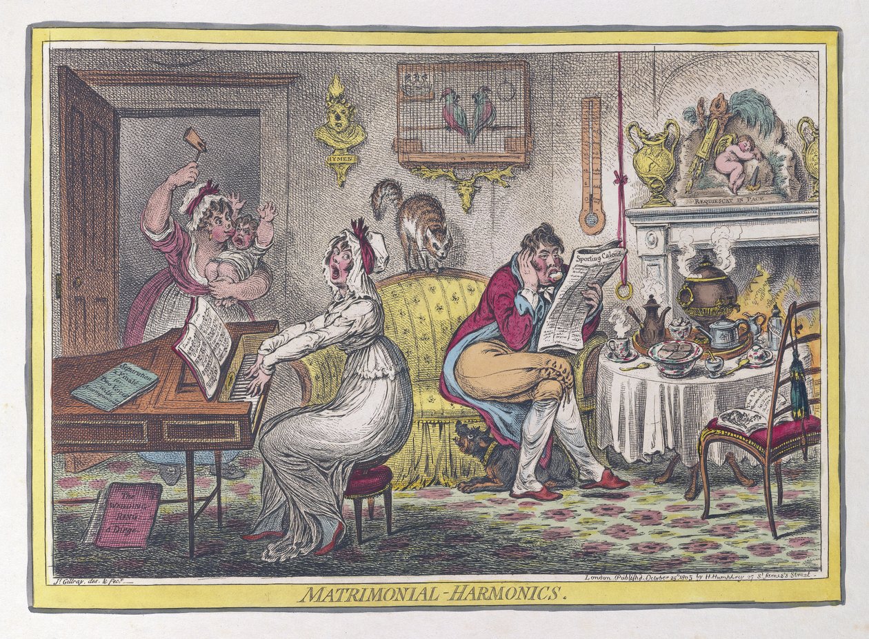 Evlilik Harmonikleri, pub. 1805 (el renkli gravürler) by James Gillray