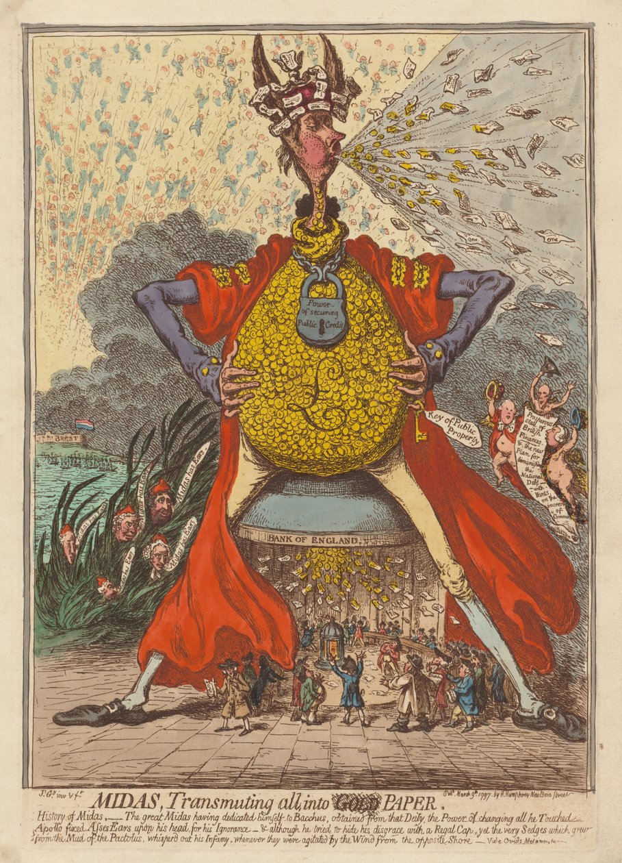 Midas, Her Şeyi Kağıda Dönüştürüyor by James Gillray
