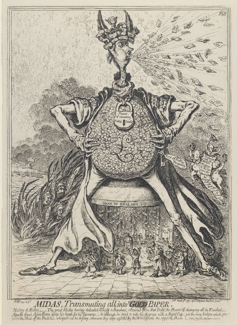 Midas, Her Şeyi Altın Kağıda Dönüştürmek, 1797 by James Gillray